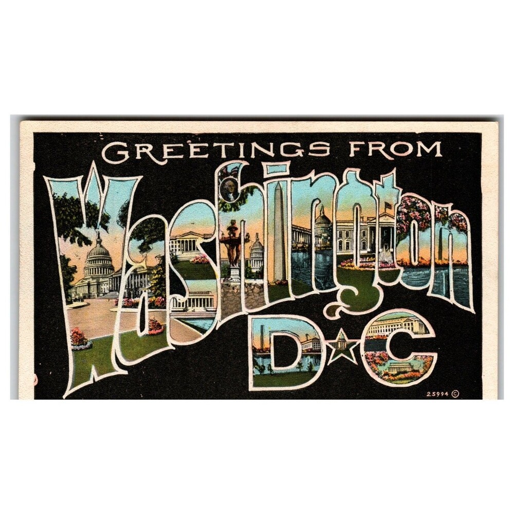 Greetings From Washington D.C. Large Letter Linen Postcard US Capitol Monument